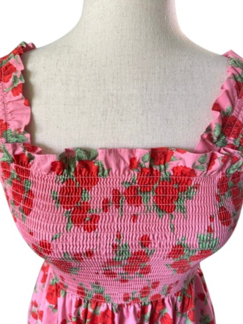 Code X Mode Pink Floral Rose Smocked Ruffle Mini Dress. It features a bright pin - Picture 6 of 15